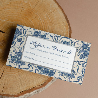 Chic Modern Vintage Ivory Navy Blue Floral Pattern Referral Card