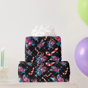 Chic Modern Watercolor Christmas Holiday Floral Wrapping Paper