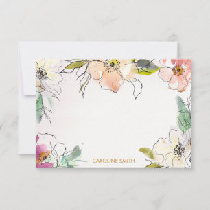 Chic Modern Watercolor Floral Personalized Card