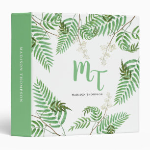 Chic Modern Watercolor Greenery Script Monogram Binder