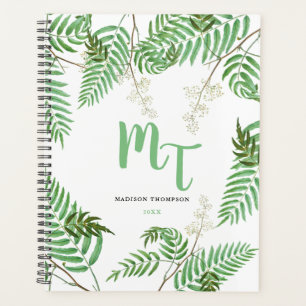 Chic Modern Watercolor Greenery Script Monogram Planner