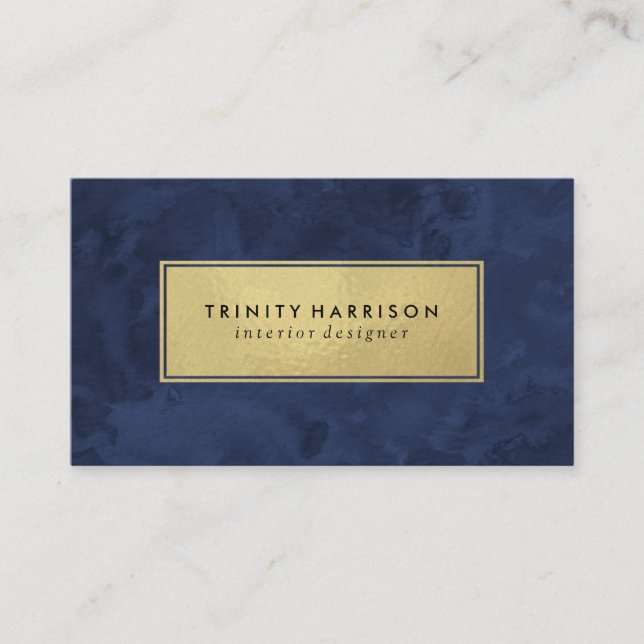 Chic Modern Watercolor | Navy Blue and Gold Business Card (Front)