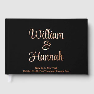 Chic Modern Wedding Black Rose Gold Foil Hardcover Guest Book