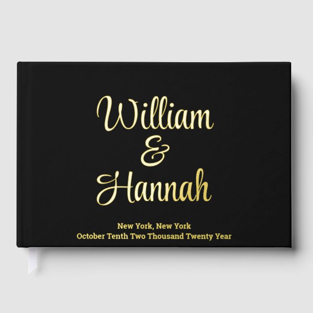 Chic Modern Wedding Black with Gold Foil Hardcover Guest Book (Front)