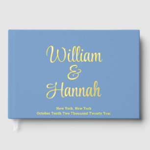 Chic Modern Wedding Dusty Blue with Gold Hardcover Guest Book