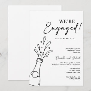 Chic Modern We're Engaged Black Champagne Party Invitation