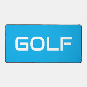 Chic Modern White GOLF Text Azure Blue Background Desk Mat