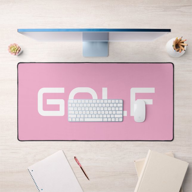 Chic Modern White GOLF Text Light Pink Background Desk Mat (Office 1)