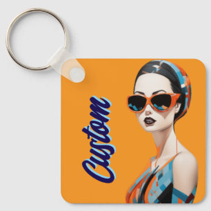 Chic modern woman, geometric elegance keychain