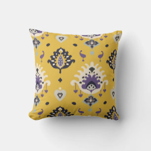 Chic modern yellow purple ikat tribal pattern throw pillow