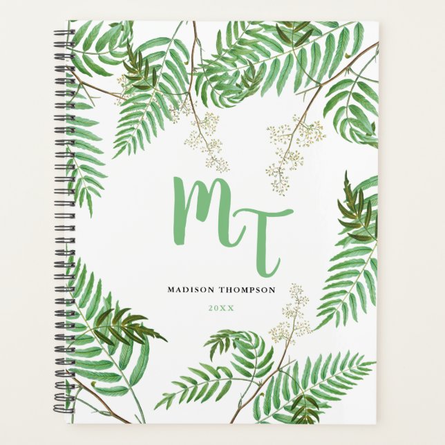 Chic Moderne Aquarelle Verdure Script Monogramme (Devant)