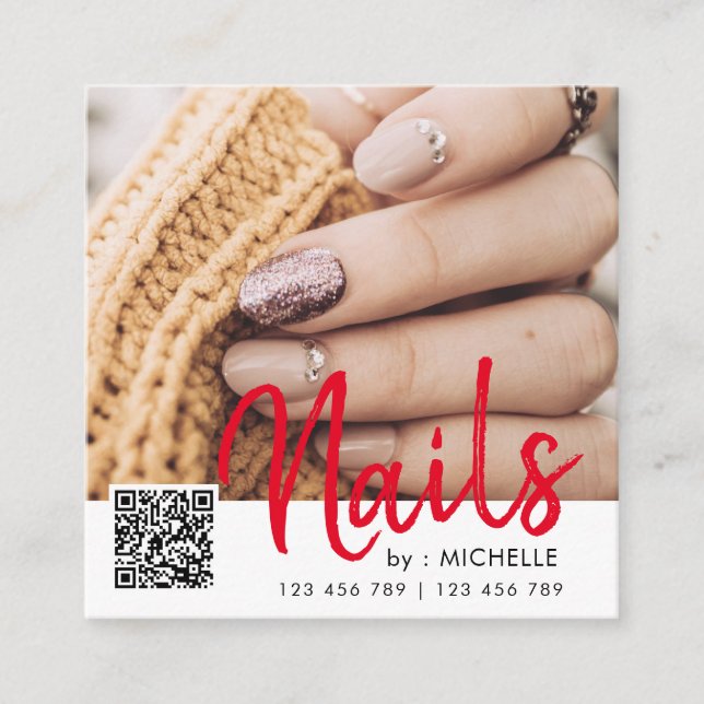 Chic moderne code QR ongles photo cartes de visite (Devant)