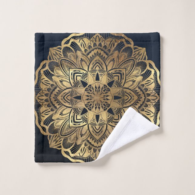 Chic Moderne Marine Blue Gold Mandala (Gant de toilette)