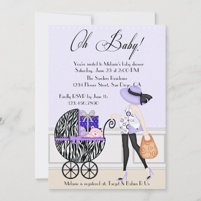 Chic Mom and Buggy with Gifts Invitation (Front)