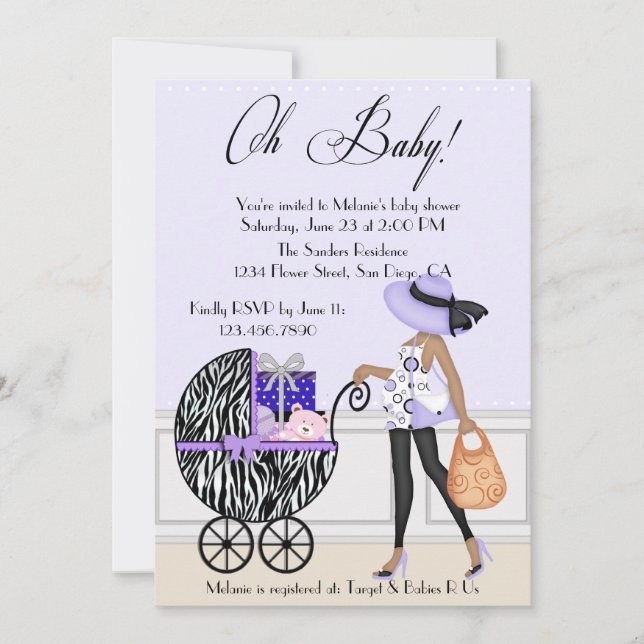 Chic Mom and Buggy with Gifts Invitation (Front)