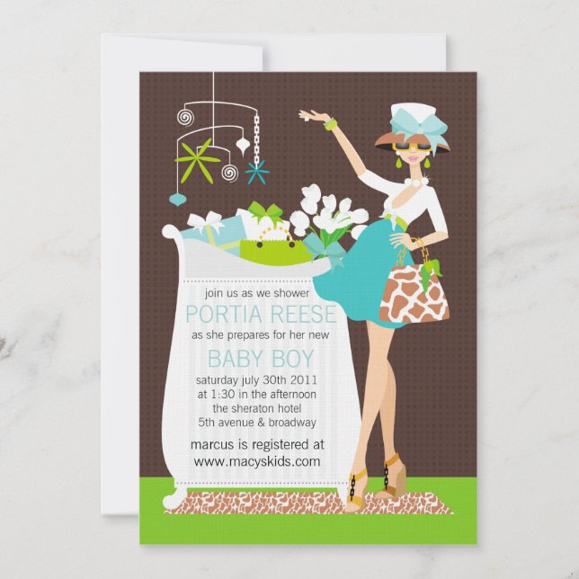 Chic Mom Crib Baby Boy Shower Invitation (Front)