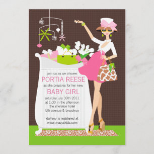 Chic Mom Crib Baby Girl Shower Invitation
