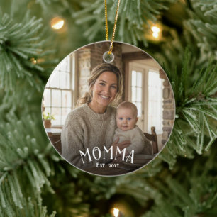 Chic Mom Est Year First Time Mom Photo Ceramic Ornament