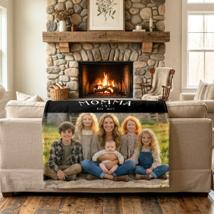 Chic Mom Established Kid Count Photo Black White Sherpa Blanket