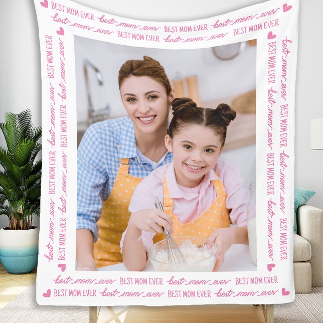 Chic MOM Personalized Photo Pink Mother's Day Fleece Blanket (Creator Uploaded)