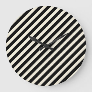 Chic Monochrome Black and White Diagonal Stripes Large Clock
