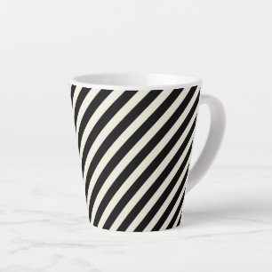 Chic Monochrome Black and White Diagonal Stripes Latte Mug