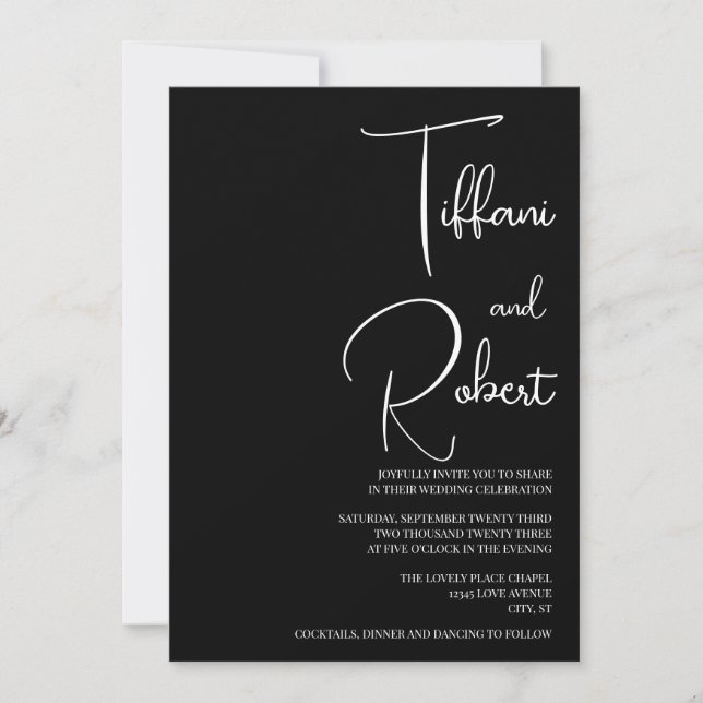 Chic Monochrome Black and White Wedding Invitation (Front)