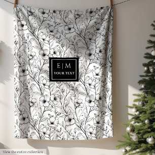 Chic monochrome floral blanket with custom name