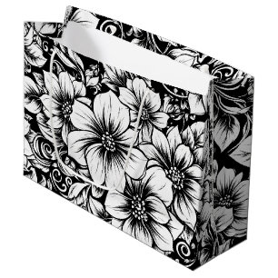Chic Monochrome Floral Luxury Pattern (1) Large Gift Bag