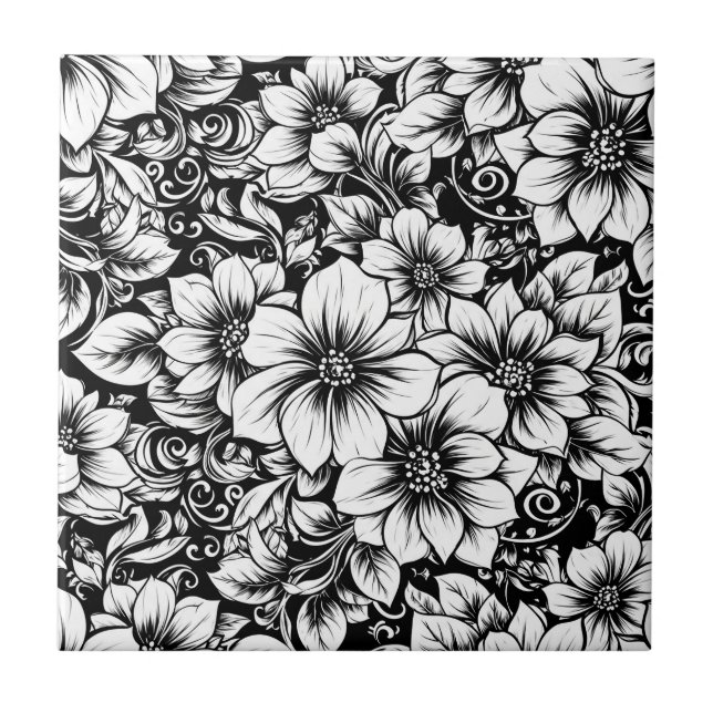 Chic Monochrome Floral Luxury Pattern (1) Tile (Front)
