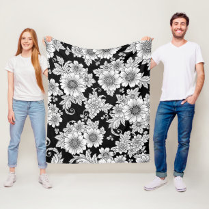 Chic Monochrome Floral Luxury Pattern (2) Fleece Blanket