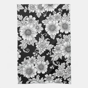 Chic Monochrome Floral Luxury Pattern (2) Kitchen Towel