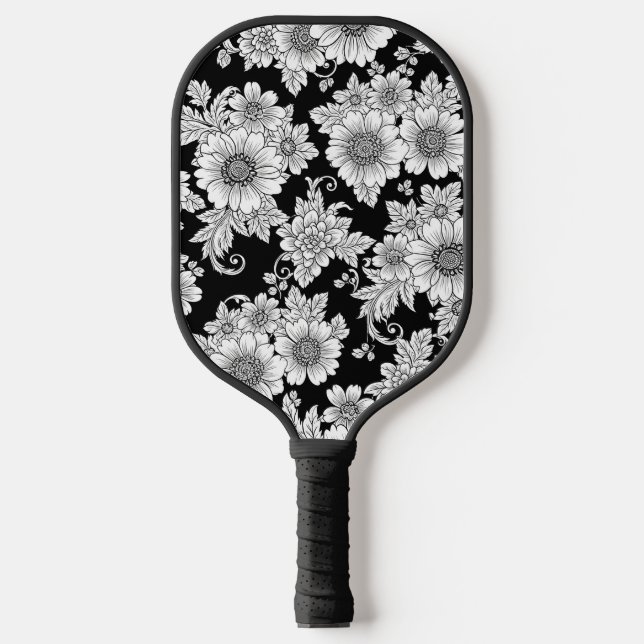 Chic Monochrome Floral Luxury Pattern (2) Pickleball Paddle (Front)