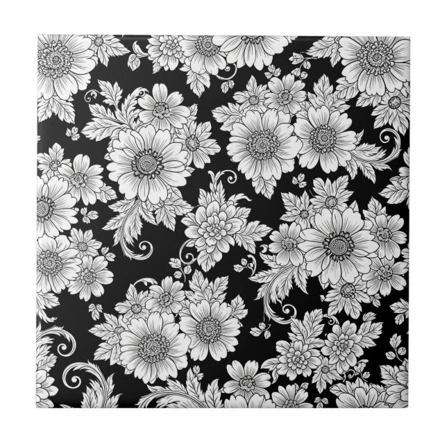 Chic Monochrome Floral Luxury Pattern (2) Tile (Front)