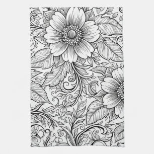 Chic Monochrome Floral Luxury Pattern (3) Kitchen Towel