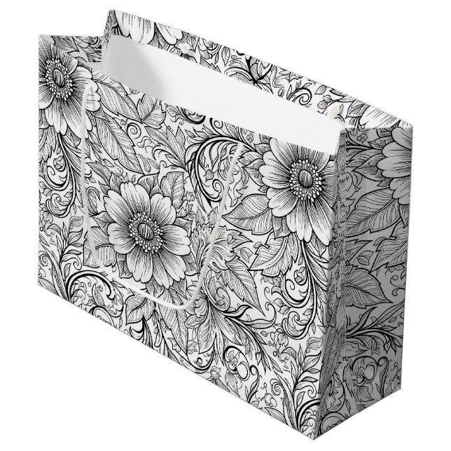 Chic Monochrome Floral Luxury Pattern (3) Large Gift Bag (Front Angled)