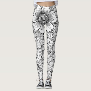 Chic Monochrome Floral Luxury Pattern (3) Leggings