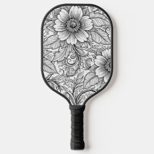 Chic Monochrome Floral Luxury Pattern (3) Pickleball Paddle