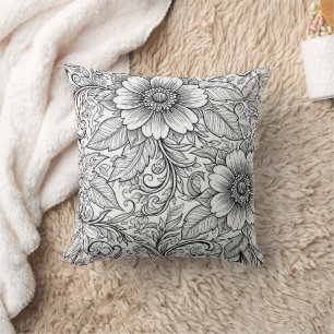 Chic Monochrome Floral Luxury Pattern (3) Throw Pillow