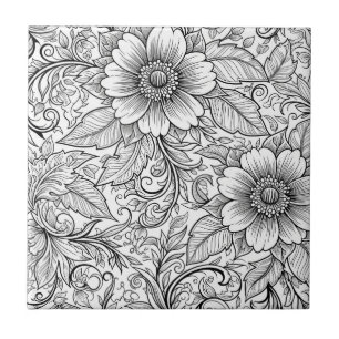 Chic Monochrome Floral Luxury Pattern (3) Tile