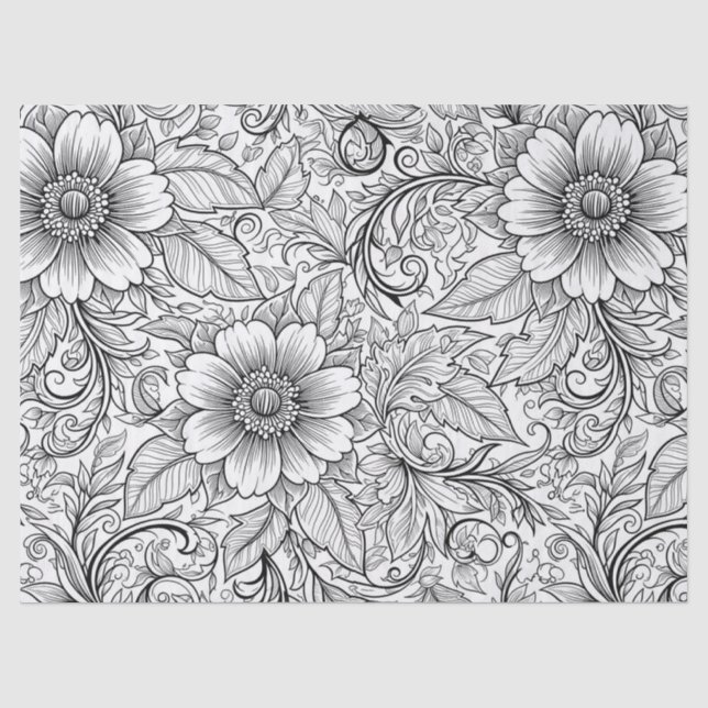 Chic Monochrome Floral Luxury Pattern (3) Tissue Paper (Front)