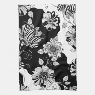 Chic Monochrome Floral Luxury Pattern (4) Kitchen Towel