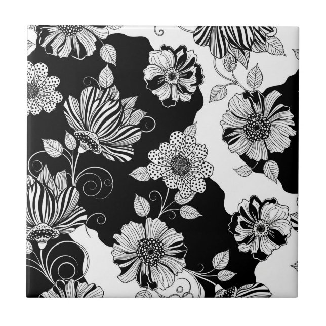 Chic Monochrome Floral Luxury Pattern (4) Tile (Front)