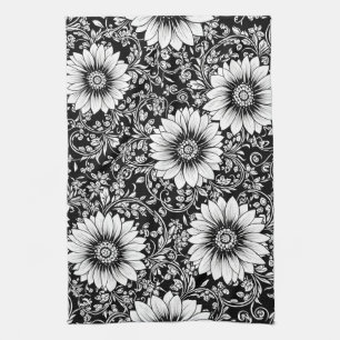 Chic Monochrome Floral Luxury Pattern (5) Kitchen Towel