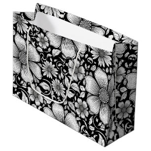 Chic Monochrome Floral Luxury Pattern (6) Large Gift Bag