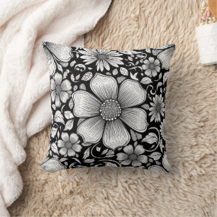 Chic Monochrome Floral Luxury Pattern (6) Throw Pillow