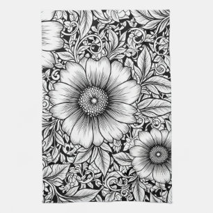 Chic Monochrome Floral Luxury Pattern (7) Kitchen Towel