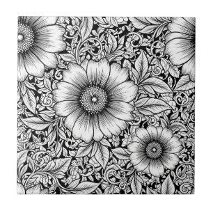 Chic Monochrome Floral Luxury Pattern (7) Tile