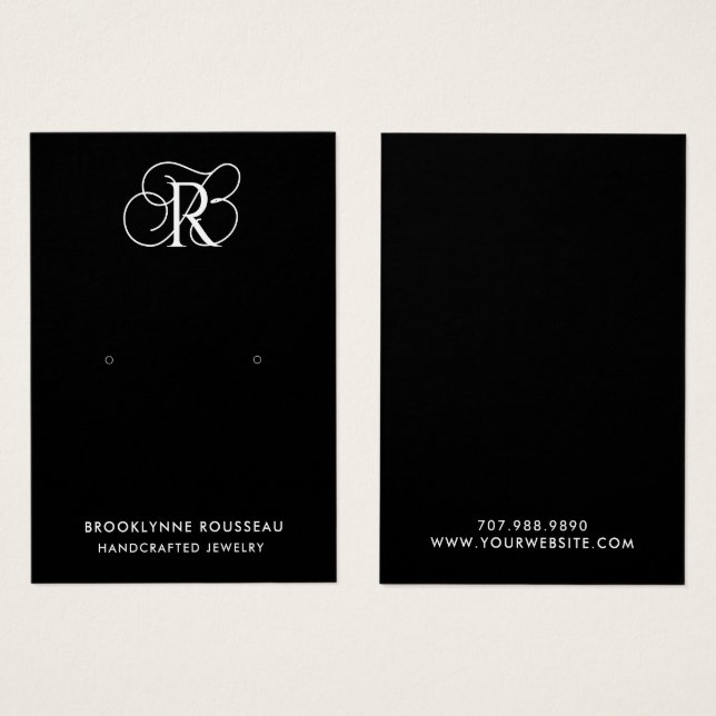 Chic Monogram Black Earring Display Card (Front & Back)