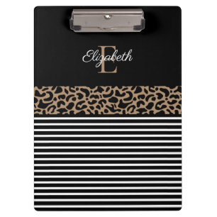 Chic Monogram black Leopard Animal Print Clipboard